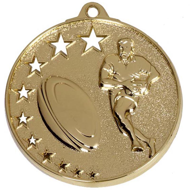 gold rugby cut star medal 5cm