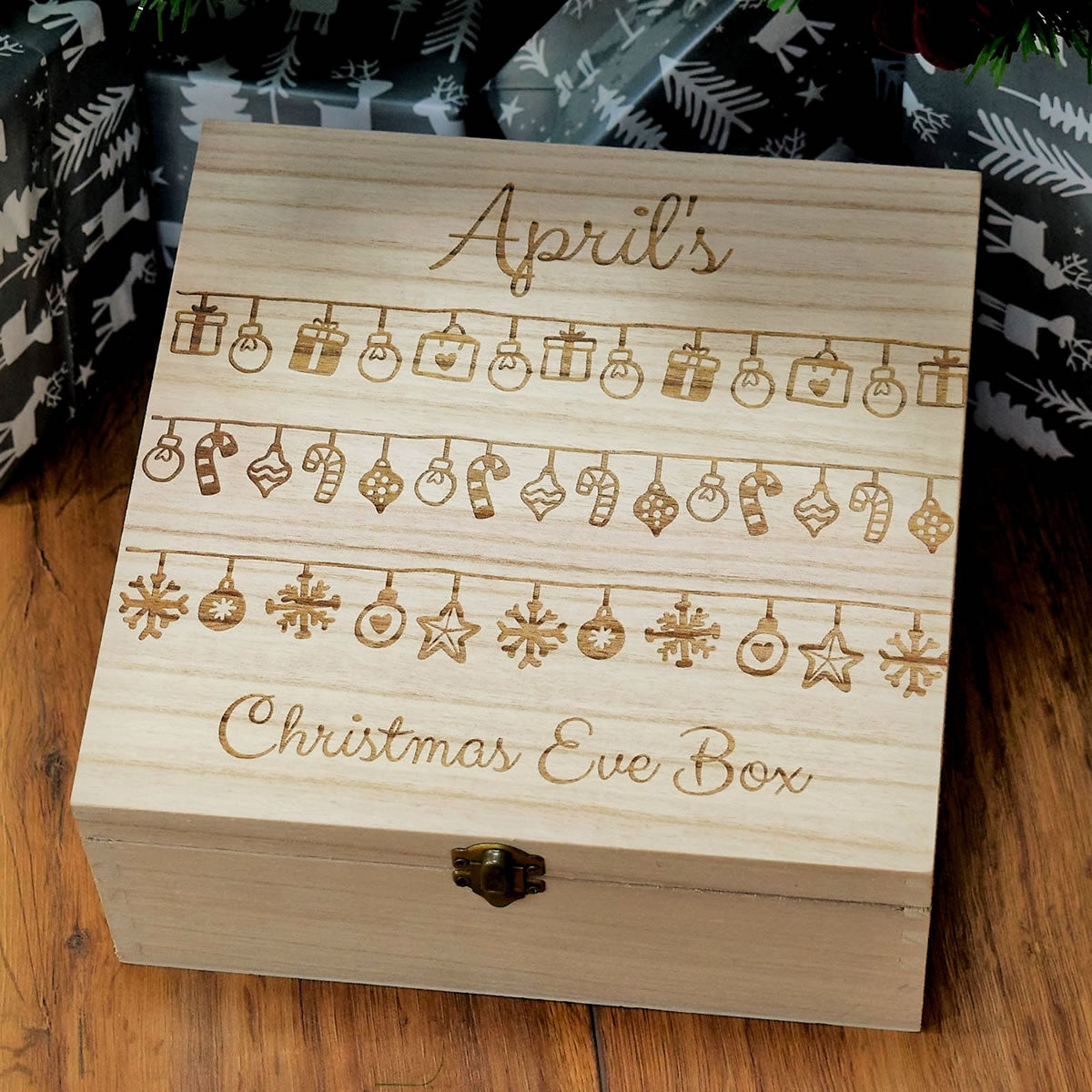 Personalised Wooden Christmas Eve Box - Baubles