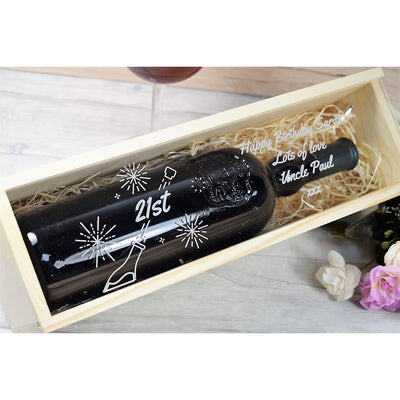 Personalised Wooden Wine Box with Clear Lid - Birthday Gift