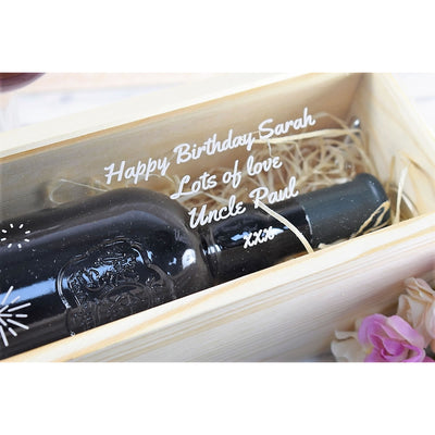 Personalised Wooden Wine Box with Clear Lid - Birthday Gift