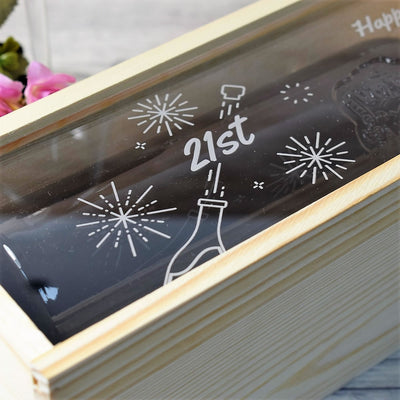 Personalised Wooden Wine Box with Clear Lid - Birthday Gift
