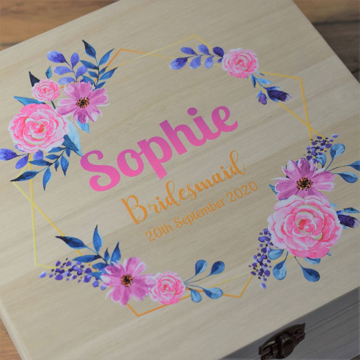 Personalised Printed Bridesmaid Gift Floral Keepsake Wooden Box