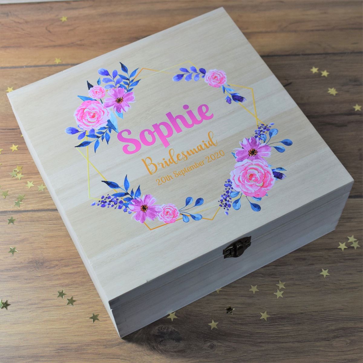 Personalised Printed Bridesmaid Gift Floral Keepsake Wooden Box