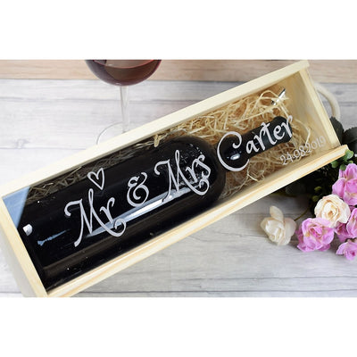 Personalised Wooden Wine Box with Clear Lid - Mr & Mrs Bride & Groom Wedding Gift