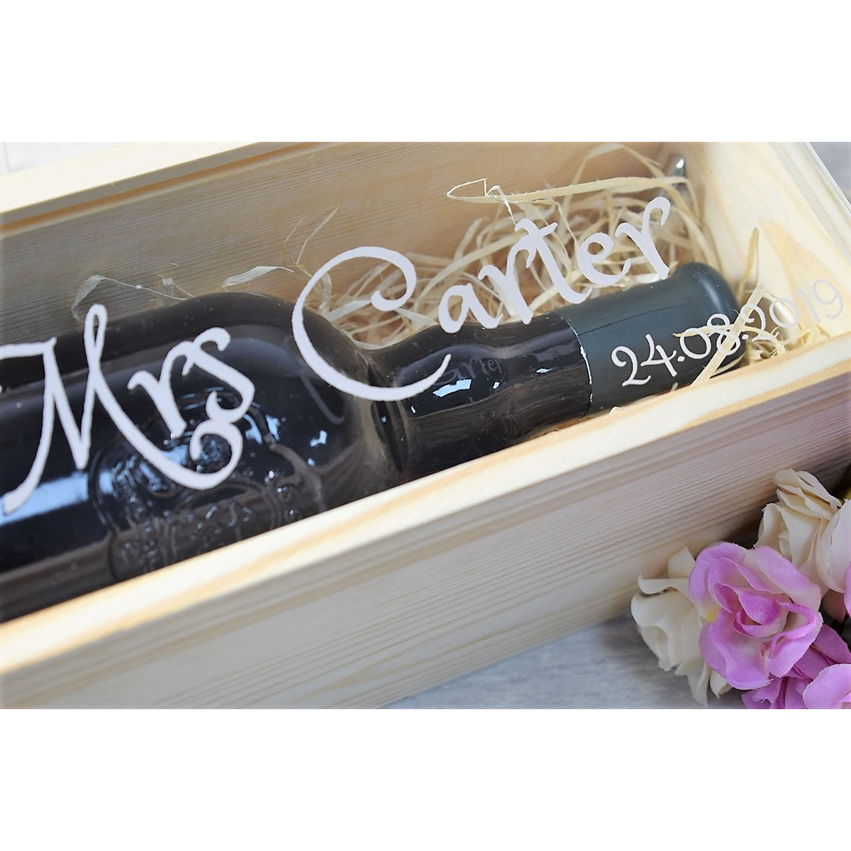 Personalised Wooden Wine Box with Clear Lid - Mr & Mrs Bride & Groom Wedding Gift