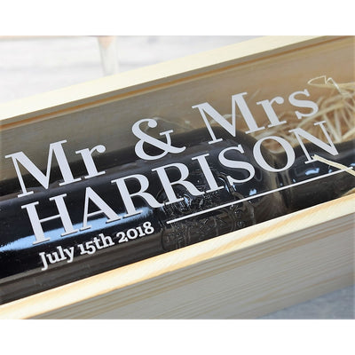 Personalised Wooden Wine Box with Clear Lid - Mr & Mrs Bride & Groom Wedding Gift