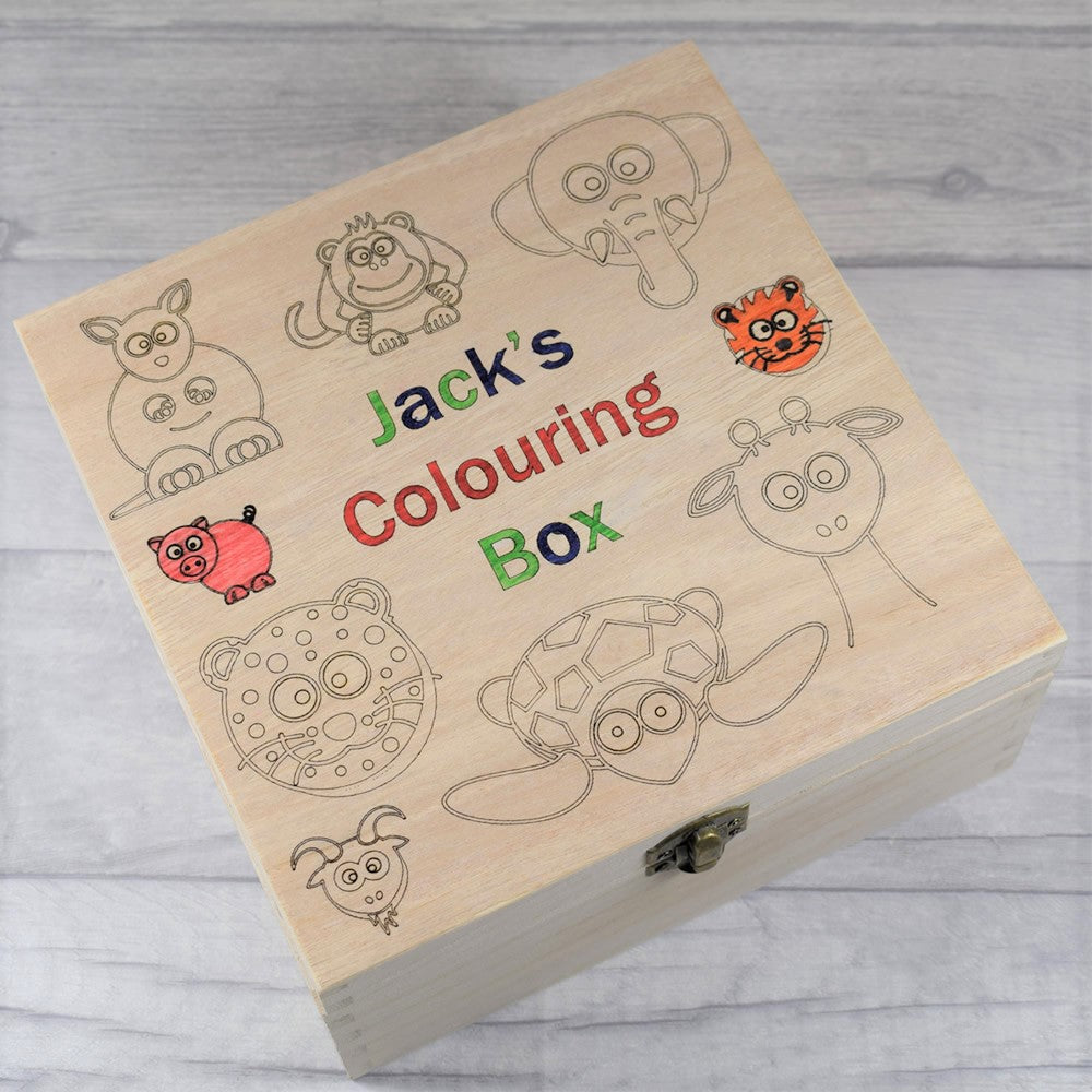 Personalised Engraved  Wooden Children's Colouring In Box Keepsake Box - Animals
