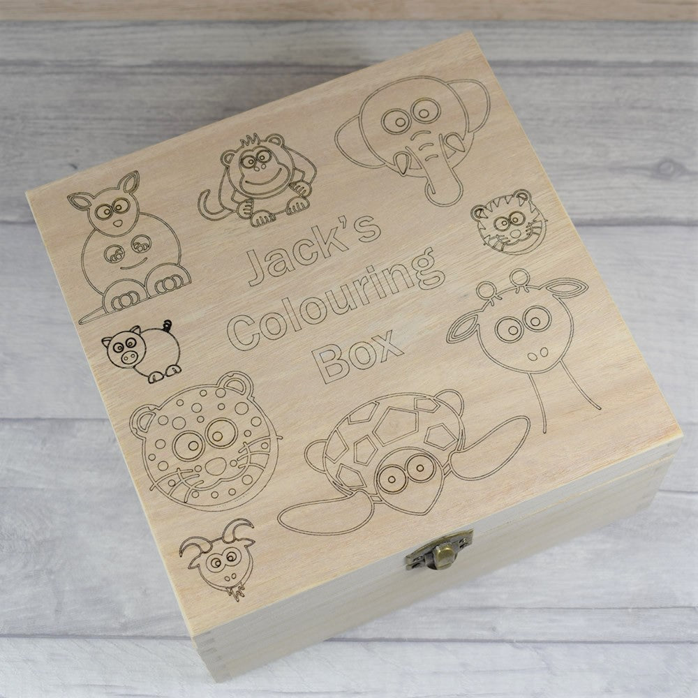 Personalised Engraved  Wooden Children's Colouring In Box Keepsake Box - Animals