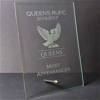 glass plaque trophy award text or logo engraving available
