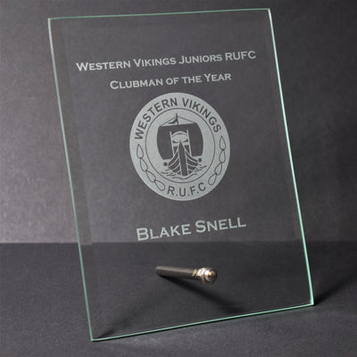 glass plaque trophy award text or logo engraving available