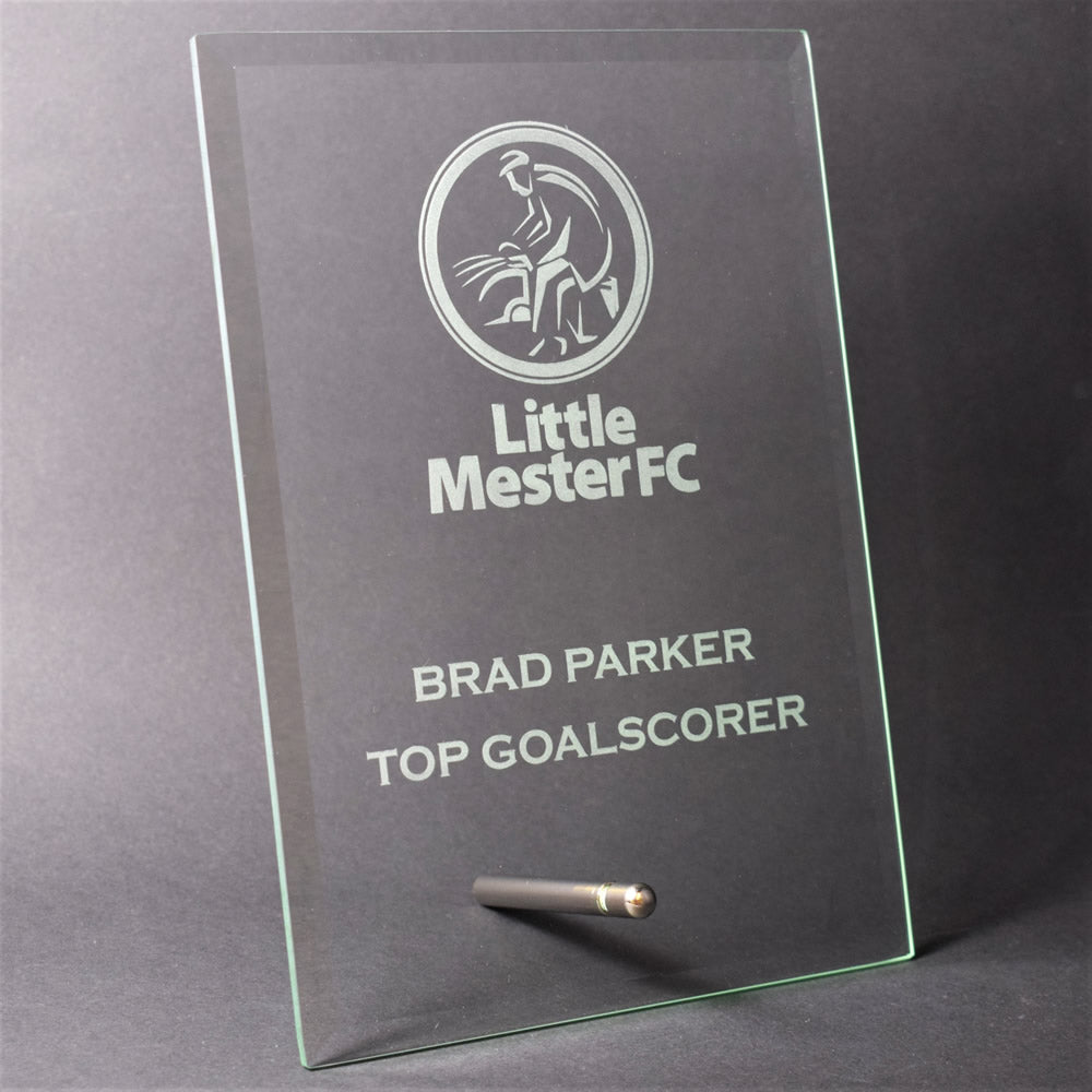 glass plaque trophy award text or logo engraving available