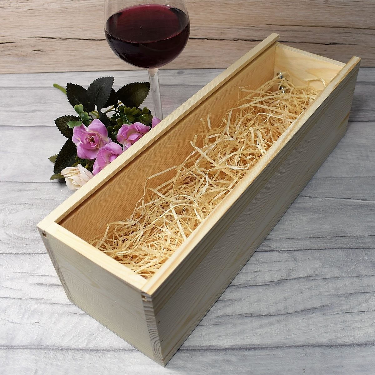 Personalised Wooden Wine Box with Clear Lid - Eat, Drink & Be Merry Christmas Gift