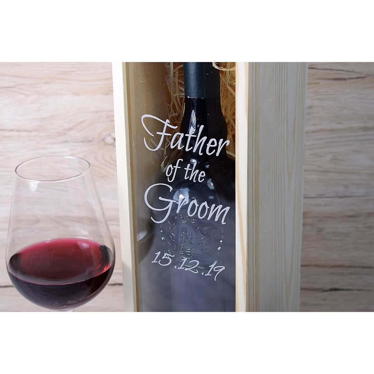 Personalised Wooden Wine Box with Clear Lid - Wedding Party Gift