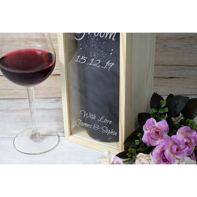 Personalised Wooden Wine Box with Clear Lid - Wedding Party Gift