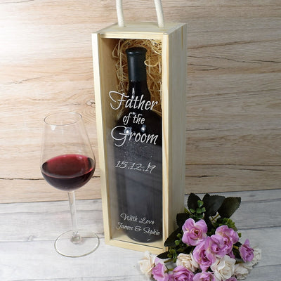 Personalised Wooden Wine Box with Clear Lid - Wedding Party Gift