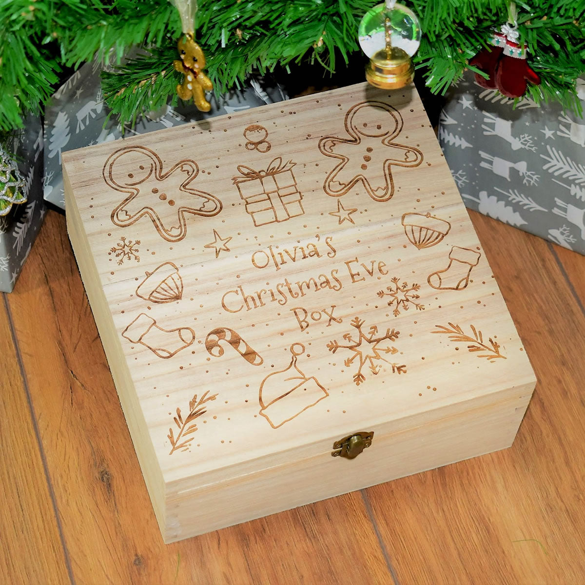 Personalised Wooden Christmas Eve Box - Gingerbread Man