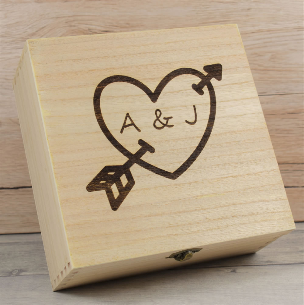 Personalised Wooden Memory Keepsake Box - Heart & Arrow