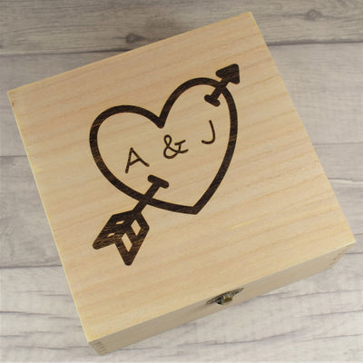 Personalised Wooden Memory Keepsake Box - Heart & Arrow