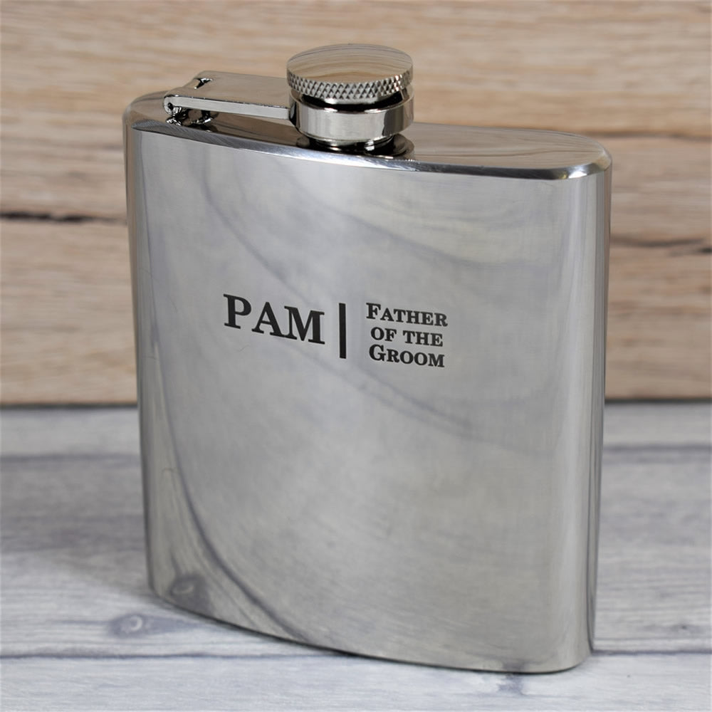 personalised silver wedding initials hip flask gift set