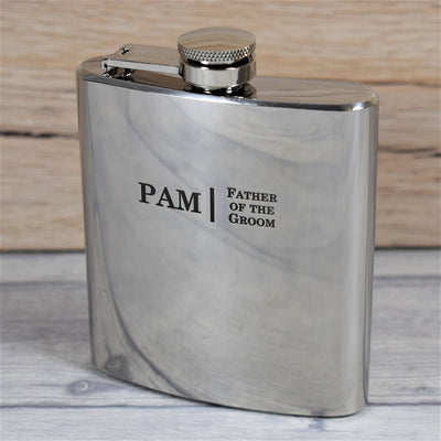 personalised silver wedding initials hip flask gift set