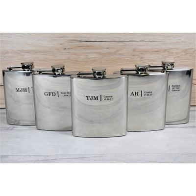 personalised silver wedding initials hip flask gift set