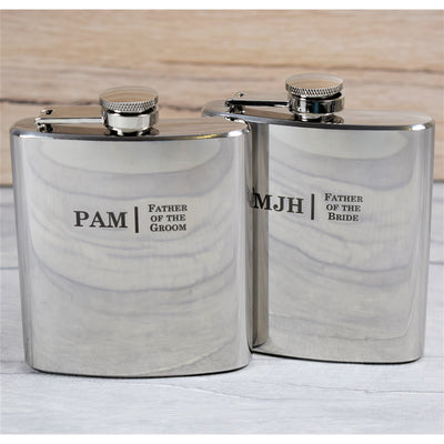 personalised silver wedding initials hip flask gift set