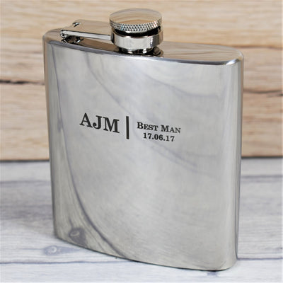 personalised silver wedding initials hip flask gift set