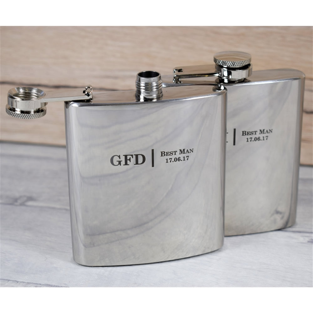 personalised silver wedding initials hip flask gift set