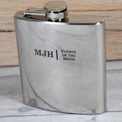 personalised silver wedding initials hip flask gift set