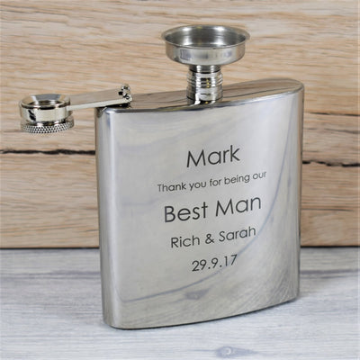 Personalised 6oz Wedding Hip Flask Gift Set - Design 2