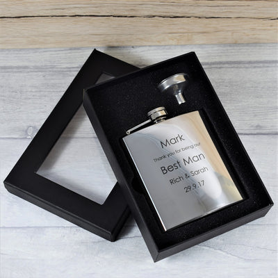 Personalised 6oz Wedding Hip Flask Gift Set - Design 2