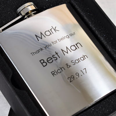 Personalised 6oz Wedding Hip Flask Gift Set - Design 2