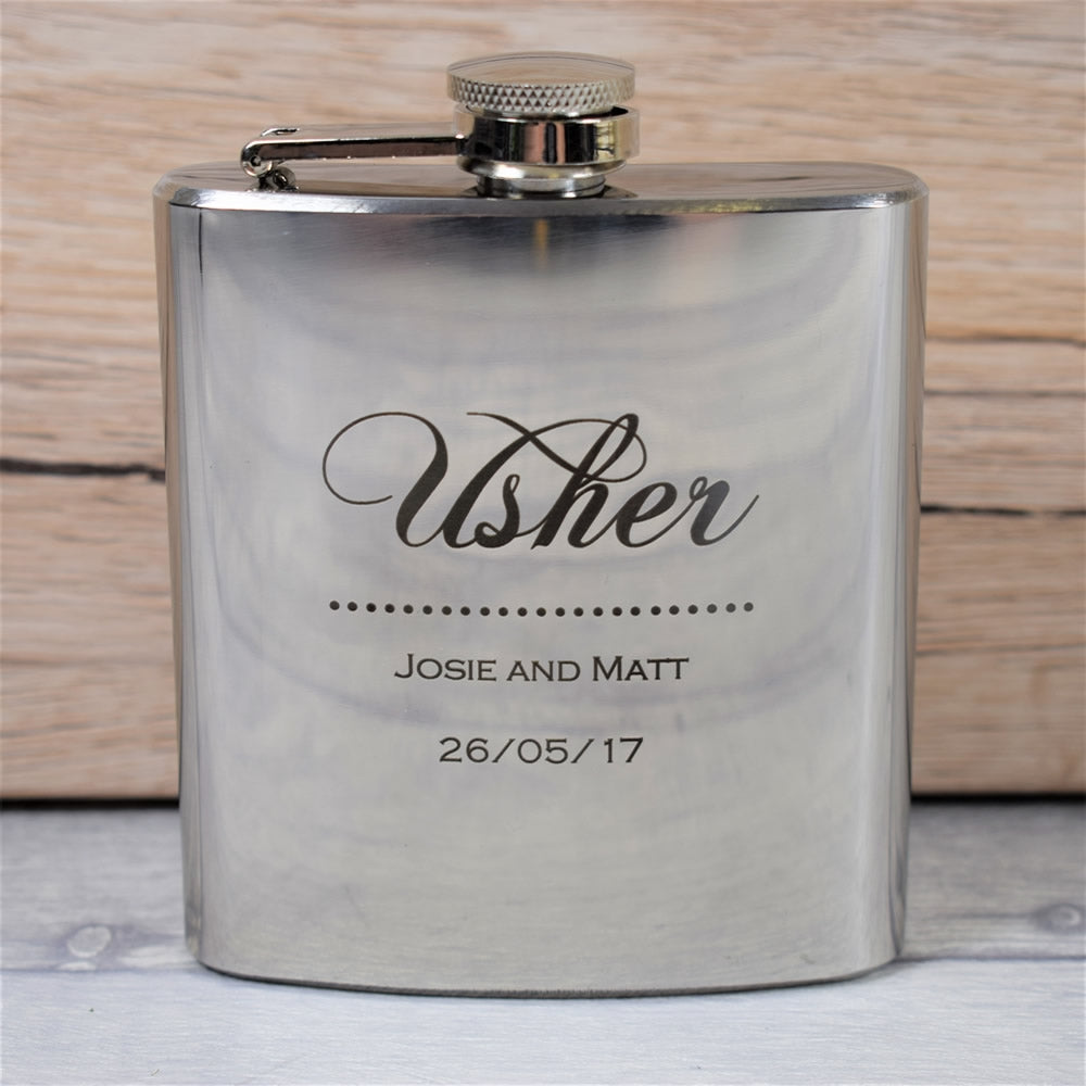 personalised 6oz wedding hip flask gift set design 4