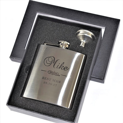 personalised 6oz wedding hip flask gift set design 6