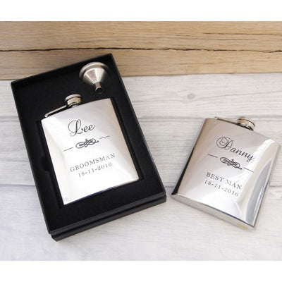 personalised 6oz wedding hip flask gift set design 6