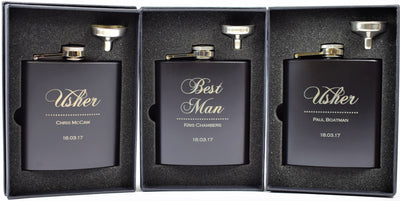 personalised black 6oz wedding hip flask gift set design 4