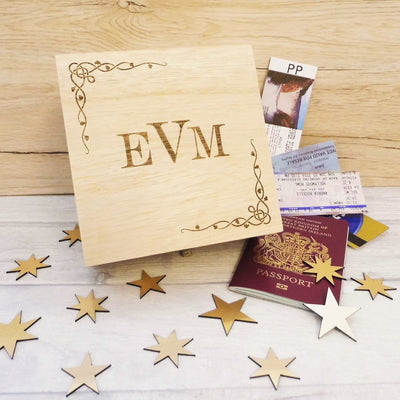 Wooden Memory Keepsake Box - Initials