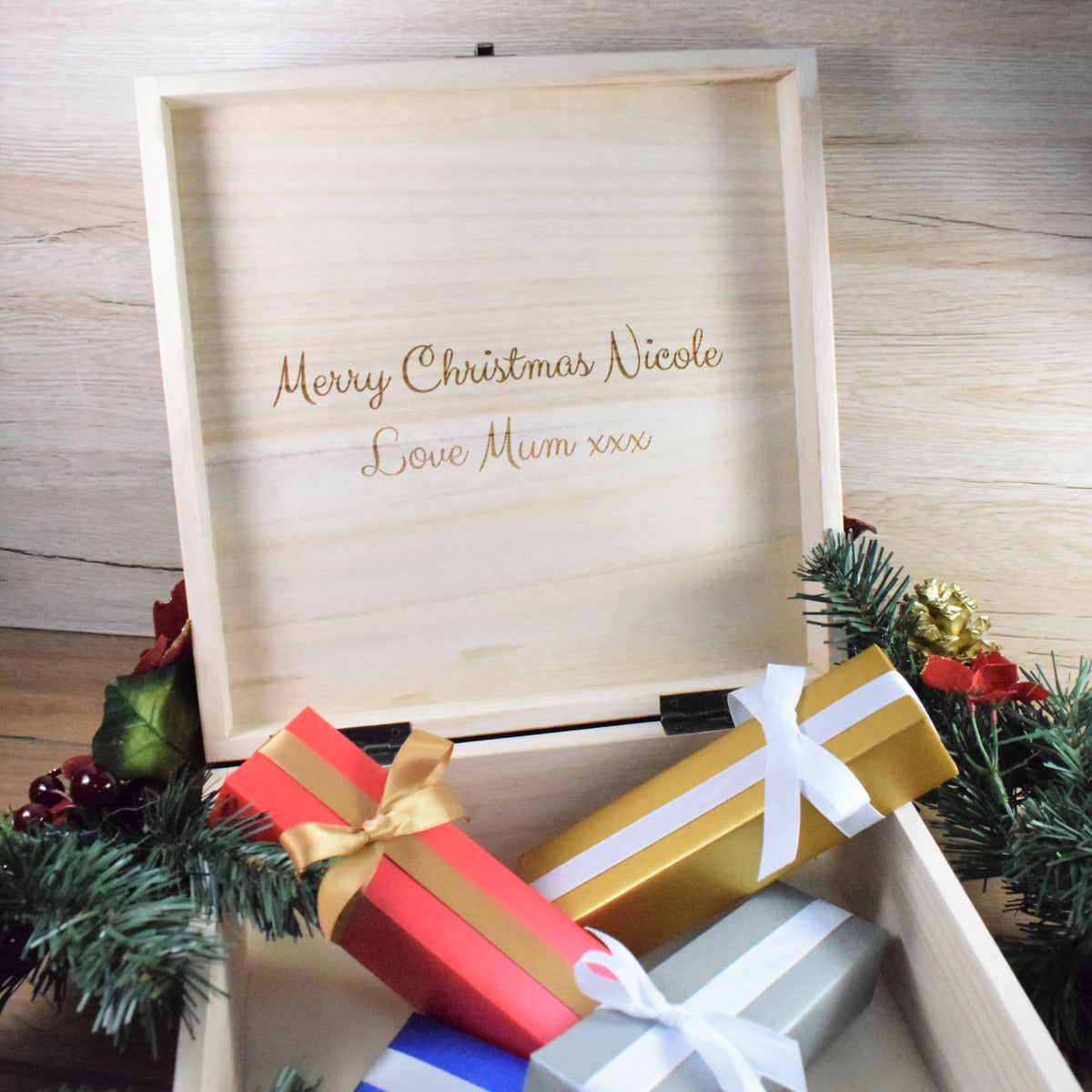 Personalised Printed Wooden Christmas Eve Box - Bauble Santa