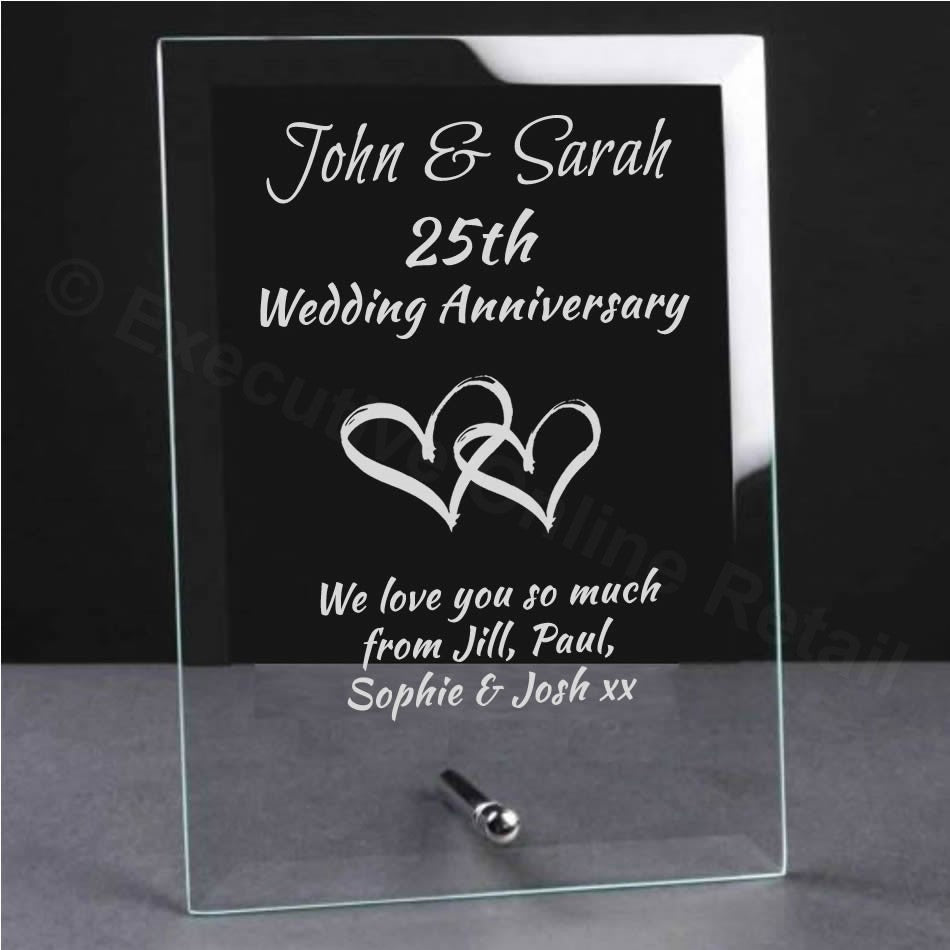 linked hearts wedding anniversary glass plaque