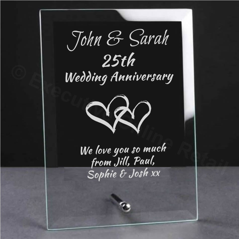 Linked Hearts Wedding Anniversary Glass Plaque