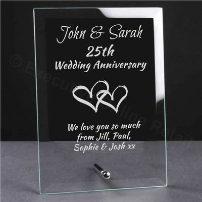 linked hearts wedding anniversary glass plaque