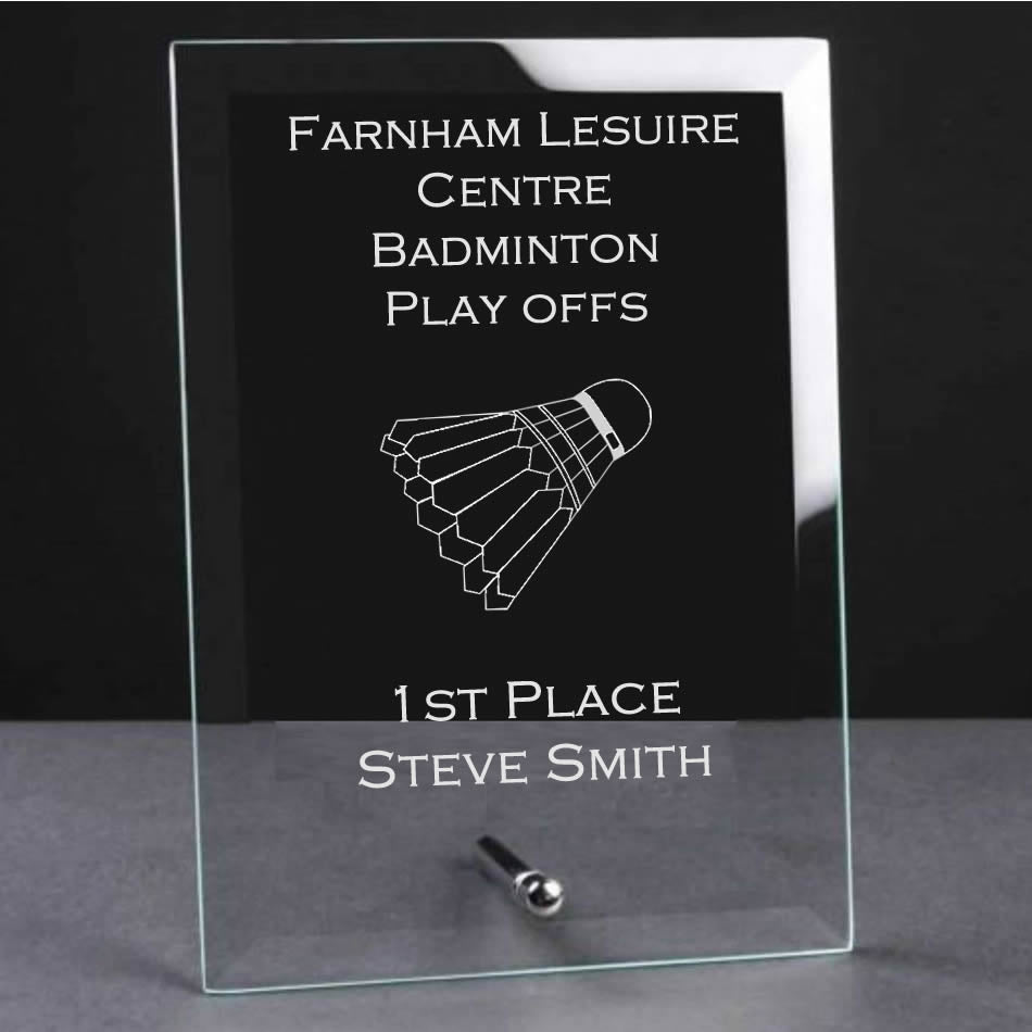 Glass Plaque Trophy Award - Badminton