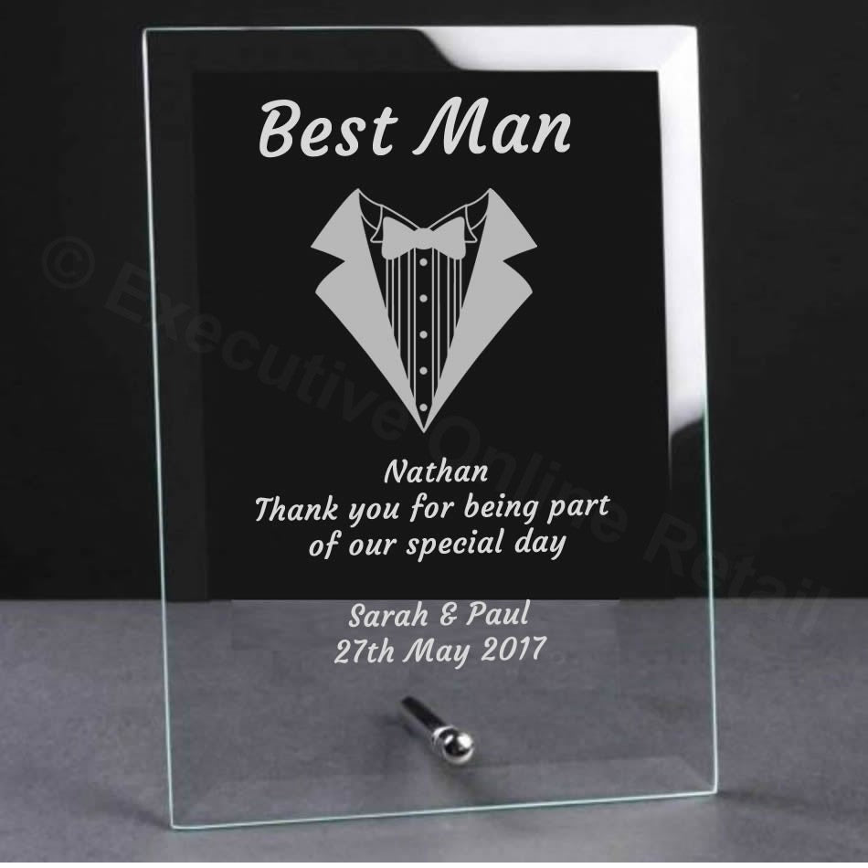 Suit & Bow Tie Best Man Wedding Glass Plaque