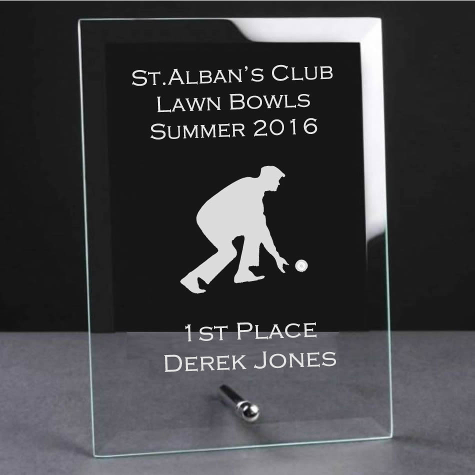 glass plaque trophy award lawn bowls
