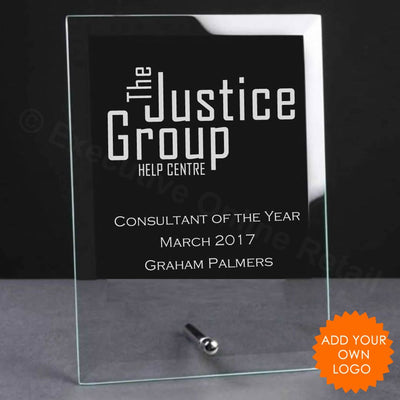 glass plaque trophy award text or logo engraving available