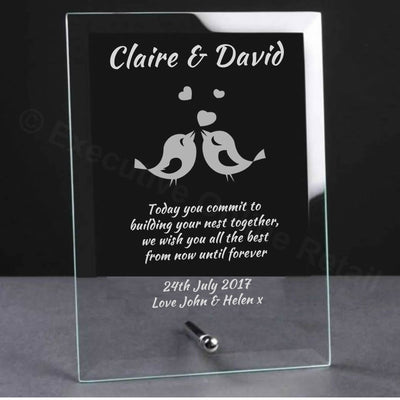 love birds anniversary or wedding gift glass plaque