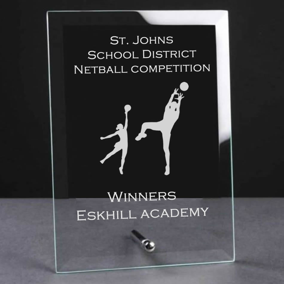 glass plaque trophy award netball
