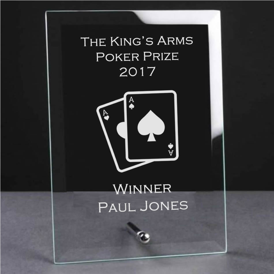glass plaque trophy award poker cards