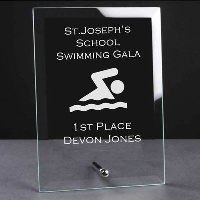 Glass Plaque Trophy Award - Swimming