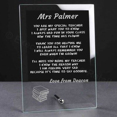 school teacher thank you glass plaque